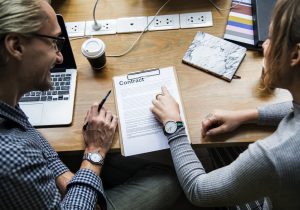 Business people discussing a contract
